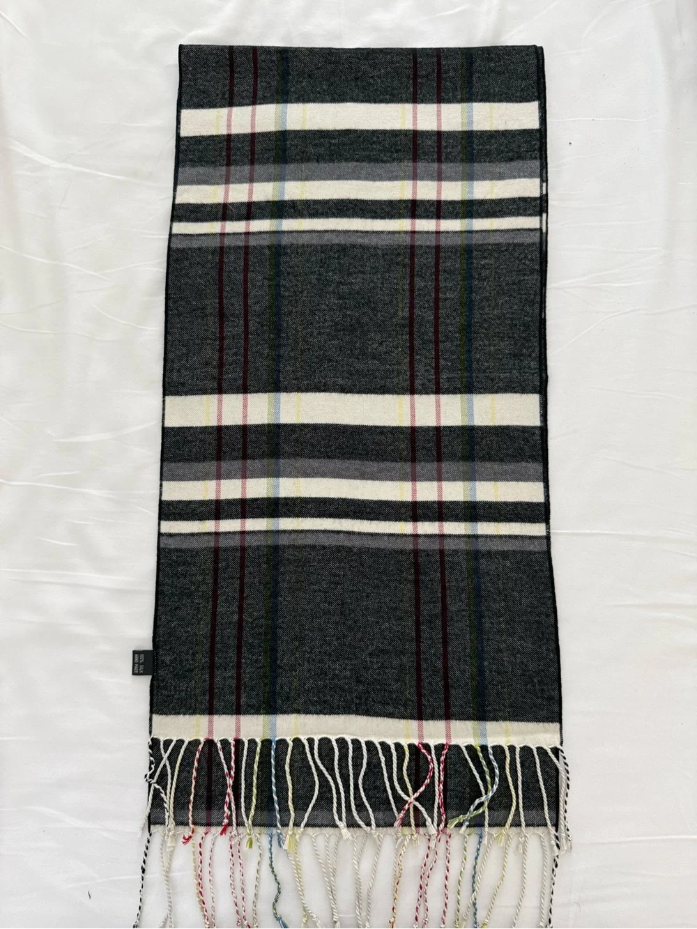 100% Silk Plaid Fringe Scarf